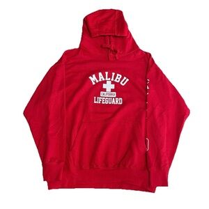 Malibu California Lifeguard Red Pullover Hoodie - Large
